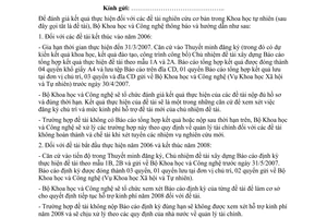 Công văn 366/BKHCN-XHTN  hướng dẫn báo cáo tổng kết kết quả và tình hình thực hiện đề tài nghiên cứu cơ bản