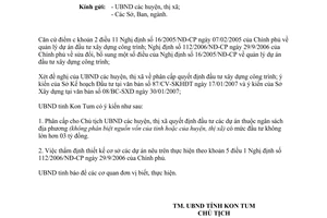 Công văn 354/UBND-XD phân cấp quyết định đầu tư xây dựng công trình