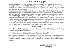 Quyết định 07/2007/QĐ-UBND Quy chế Tổ chức hoạt động Ban Quản lý dự án khu vực đầu tư xây dựng quận 8