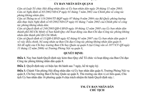 Quyết định 09/2007/QĐ-UBND quy chế tổ chức hoạt động của ban chỉ đạo công tác phòng không nhân dân Quận 8