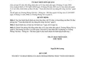 Quyết định 10/2007/QĐ-UBND Quy chế Tổ chức hoạt động Ban Chỉ đạo phong trào Toàn dân đoàn kết xây dựng đời sống văn hóa quận 8