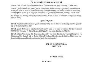 Quyết định 13/2007/QĐ-UBND tổ chức hoạt động đội quản lý trật tự đô thị huyện Nhà Bè