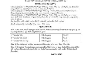 Quyết định 02/2007/QĐ-BNV mã số ngạch thẩm tra viên, chính, cao cấp thi hành án dân sự