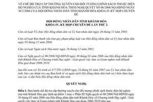 Nghị quyết 08/2007/NQ-HĐND chế độ trợ cấp thường xuyên cho hộ nghèo Khánh Hòa