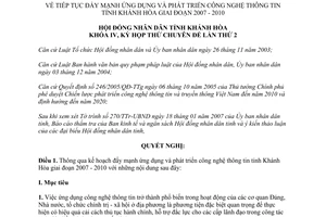 Nghị quyết 06/2007/NQ-HĐND phát triển công nghệ thông tin Khánh Hòa 2007 2010