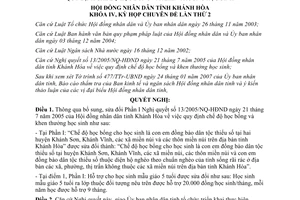 Nghị quyết 11/2007/NQ-HĐND bổ sung 13/2005/NQ-HĐND chế độ học bổng khen thưởng học sinh Khánh Hòa