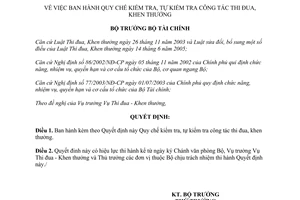 Quyết định 576/QĐ-BTC năm 2007 Quy chế kiểm tra tự kiểm tra công tác thi đua