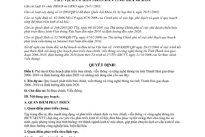 Quyết định 432/QĐ-UBND năm 2007 quy hoạch phát triển bưu chính viễn thông Thanh Hóa