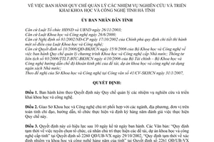 Quyết định 07/2007/QĐ-UBND Quy chế quản lý nhiệm vụ nghiên cứu và triển khai