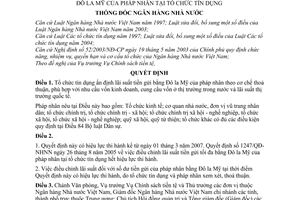 Quyết định 07/2007/QĐ-NHNN lãi suất tiền gửi bằng Đô la Mỹ pháp nhân tổ chức tín dụng