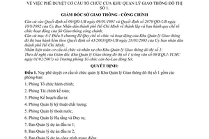 Quyết định 498/QĐ- SGTCC phê duyệt cơ cấu tổ chức khu quản lý giao thông đô thị số 1