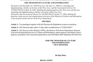 Decision No. 03/2007/QD-BVHTT of February 07, 2007 promulgating the regulation on press corrections