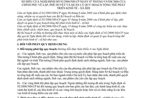 Thông tư 01/2007/TT-BKH lập, phê duyệt quản lý quy hoạch tổng thể phát triển kinh tế xã hội hướng dẫn 92/2006/NĐ-CP