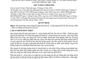 Quyết định 21/2007/QĐ-TTg phê duyệt Quy hoạch tổng thể phát triển kinh tế xã hội thành phố Cần Thơ thời kỳ 2006 - 2020