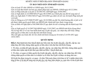 Quyết định 08/2007/QĐ-UBND mức chế độ thu nộp quản lý sử dụng lệ phí cấp giấy thay đổi giấy chứng nhận quyền sở hữu nhà tỉnh Kiên Giang