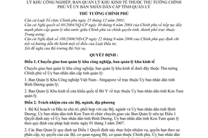 Quyết định 224/QĐ-TTg chuyển giao ban quản lý khu công nghiệp, ban quản lý khu kinh tế thuộc Thủ tướng Chính phủ Ủy ban nhân dân cấp tỉnh