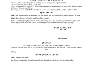 Quyết định 237/2007/QĐ-UBND ban hành Quy định trình tự thực hiện thủ tục đầu tư trên địa bàn tỉnh Cao Bằng do Ủy ban nhân dân tỉnh Cao Bằng ban hành