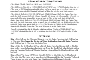Quyết định 598/QĐ-UBND 2007 đổi tên Trung tâm Công nghệ thông tin và Tư liệu Quảng Nam