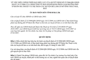 Quyết định 11/2007/QĐ-UBND điều chỉnh thời hạn hiệu lực Quyết định 52/2006/QĐ-UBND Đắk Lắk