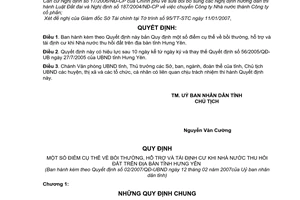 Quyết định 02/2007/QĐ-UBND bản quy định bồi thường, hỗ trợ tái định cư khi Nhà nước thu hồi đất tỉnh Hưng Yên
