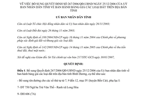 Quyết định 20/2007/QĐ-UBND bổ sung bảng giá các loại đất Bình Dương