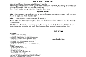 Quyết định 232/QĐ-TTg Kế hoạch kiểm tra thực hiện chính sách, chiến lược,quy hoạch, kế hoạch Chính phủ năm 2007