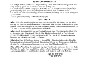 Quyết định 01/2007/QĐ-BTS kiểm tra hàng thủy sản xuất khẩu Hoa Kỳ Canađa