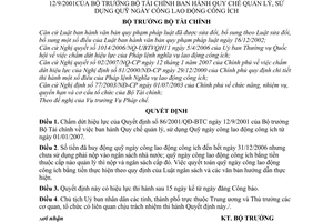 Quyết định 06/2007/QĐ-BTC chấm dứt hiệu lực Quyết định 86/2001/QĐ-BTC  quy chế quản lý sử dụng Quỹ ngày công lao động công ích