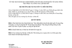 Quyết định 223/QĐ-BTNMT  phiên chuyển địa danh quốc tế