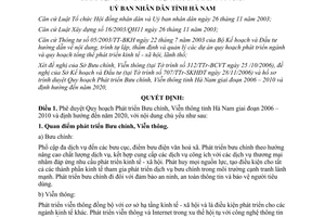 Quyết định 05/2007/QĐ-UBND phát triển bưu chính viễn thông Hà Nam 2006 2010