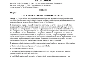 Decree of Government No. 24/2007/ND-CP of February 14, 2007 detailing the implementation of The Law On Enterprise Income Tax