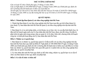 Quyết định 238/QĐ-TTg thành lập Ban Quản lý khu công nghiệp tỉnh Hà Nam