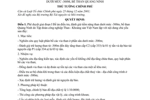 Quyết định 243/QĐ-TTg phê duyệt giai đoạn I Đề án điều tra đánh giá tiềm năng than dưới mức -300m bể than Quảng Ninh