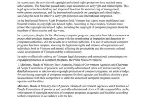 Dirrective No.04/2007/CT-TTg of February 22, 2007 on the strengthening of computer program copyright protection
