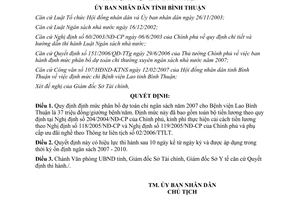 Quyết định 12/2007/QĐ-UBND phân bổ chi ngân sách 2007 Bệnh viện Lao Bình Thuận