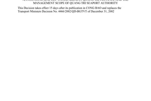 Decision No. 08/2007/QD-BGTVT of February 23, 2007 announcing seaport water areas in Quang Tri province and the management scope of Quang Tri seaport authority
