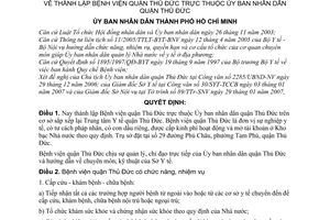 Quyết định 32/2007/QĐ-UBND thành lập Bệnh viện quận Thủ Đức thuộc Ủy ban nhân dân quận Thủ Đức