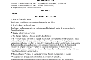 Decree of Government No. 27/2007/ND-CP of February 23, 2007 on e-transactions in financial activities