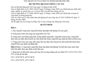 Quyết định 08 /2007/QĐ-BGTVT công bố vùng nước cảng biển tỉnh Quảng Trị khu vực quản lý Cảng vụ hàng hải
