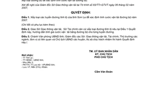 Quyết định 424/QĐ-UBND xếp loại đường tỉnh lộ để xác định tính cước vận tải