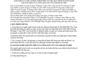 Thông tư 30/2007/TT-BQP hướng dẫn Quyết định 203/2006/QĐ-TTg quy định ngành nghề chuyên môn công dân nữ cần cho Quân đội