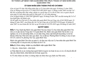 Quyết định 36/2007/QĐ-UBND thành lập Bệnh viện quận Bình Tân thuộc Ủy ban nhân dân quận Bình Tân