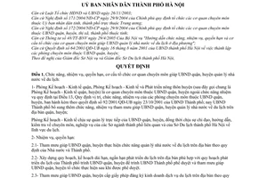 Quyết định 23/2007/QĐ-UBND chức năng nhiệm vụ quyền hạn cơ cấu tổ chức cơ quan chuyên môn giúp UBND du lịch trên địa bàn thành phố Hà Nội