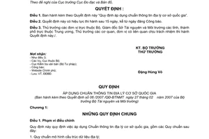 Quyết định 06/2007/QĐ-BTNMT Quy định áp dụng chuẩn thông tin địa lý cơ sở quốc gia