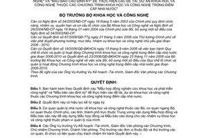 Quyết định 293/QĐ-BKHCN Mẫu hợp đồng nghiên cứu khoa học phát triển công nghệ Mẫu báo cáo định kỳ thực hiện đề tài dự án trọng điểm