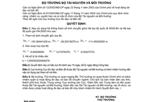 Quyết định 05/2007/QĐ-BTNMT sử dụng hệ thống tham số tính chuyển giữa Hệ tọa độ quốc tế WGS-84 quốc gia VN 2000