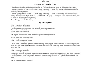 Quyết định 09/2007/QĐ-UBND đơn giá thuê đất, thuê mặt nước tỉnh Bến Tre