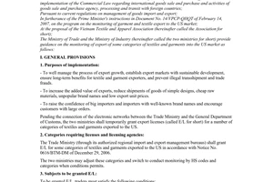 Joint circular No.03/2007/TTLT/BTM-BCN of February 28, 2007 guiding the monitoring of garment and textile export to the us market