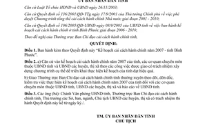 Quyết định 352/QĐ-UBND năm 2007 Kế hoạch cải cách hành chính tỉnh Bình Phước