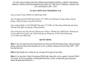 Quyết định 15/2007/QĐ-UBND phòng chống tội phạm buôn bán phụ nữ trẻ em ma túy Đồng Nai ban hành